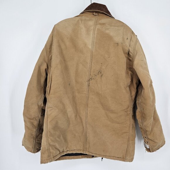 Carhartt Jacket Mens Large Brown Quilted Workwear Distressed Canvas Lined Zip - Picture 10 of 14